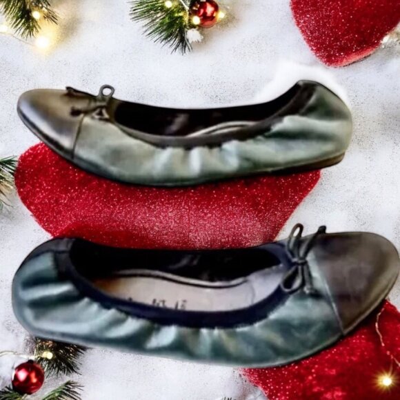 Tamaris Ballet Flat Leather Teal Blue with Black Toe Cap Germany - Picture 1 of 14